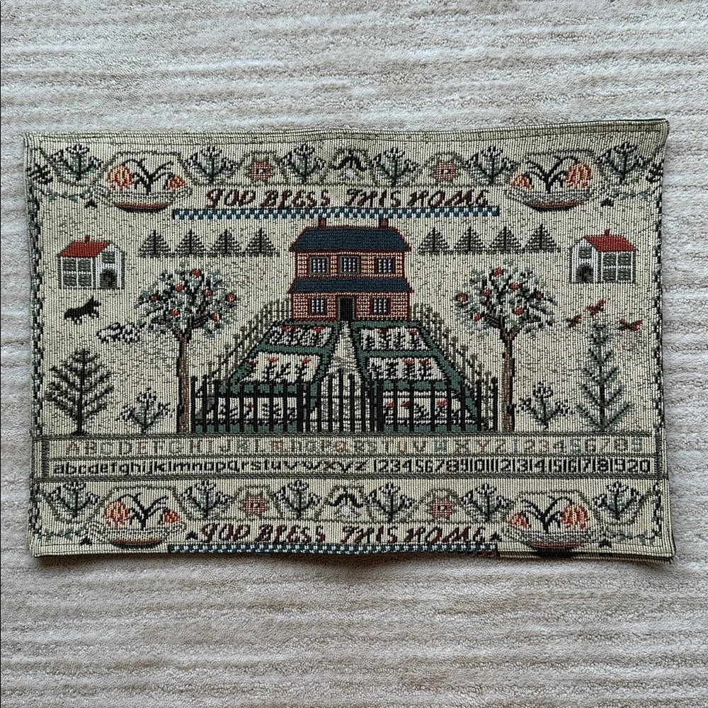 Set of 2 Vintage Style Handwoven Country Sampler Tapestry Place Mats Cottagecore